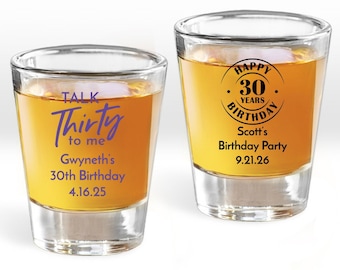 Thirtieth 30th Birthday Set of 24, Personalized Tapered Fluted Shot Glass Birthday Favors, MAE121, Shot Glass Party Favors, Birthday Favors