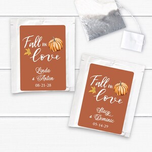 30 pcs  Fall in Love Pumpkin Fall Leaves Personalized Tea Favors Tea Bag Party Favors, MAE93-W, Fall Party Wedding Bridal ShowerFavors