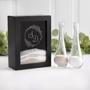 Custom Rustic Wreath 3-Piece Unity Sand Ceremony Shadow Box Set in Black Personalized Box with Vase MAE18 Unity Sand Ceremony