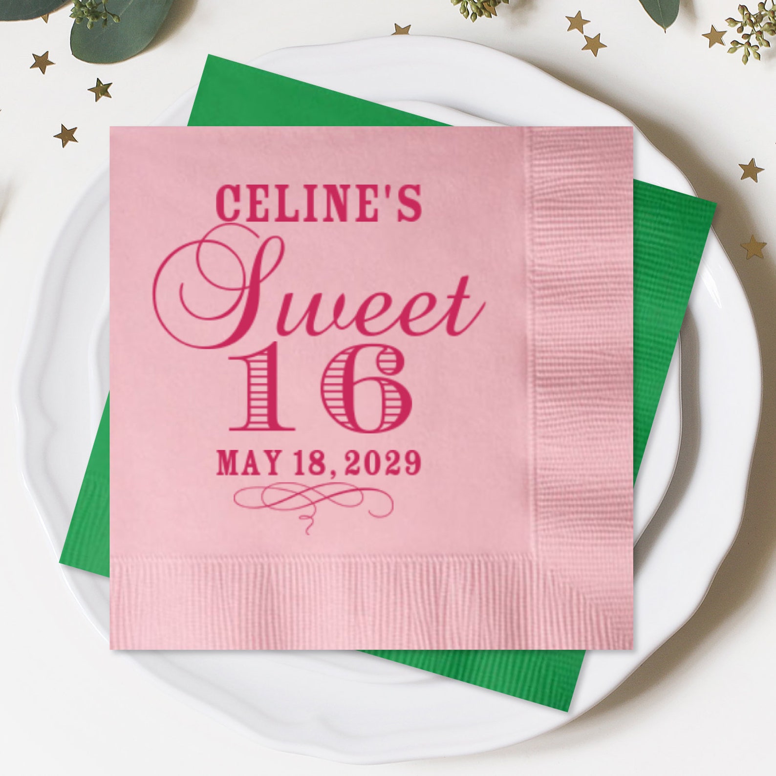 100 Pcs Personalized Napkins Sweet 16 Design Napkins Etsy
