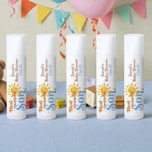 Baby Shower Favors, Here Comes the Son Personalized Tube Lip Balm Baby Shower Favors - 12 pcs