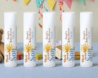 Baby Shower Favors, Here Comes the Son Personalized Tube Lip Balm Baby Shower Favors - 12 pcs