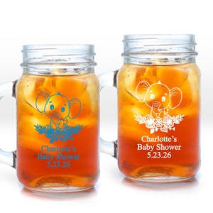 Set of 18 Baby Elephant Personalized Large Mason Jar Mug (16oz), Affordable Baby Shower Party Favors MAE96
