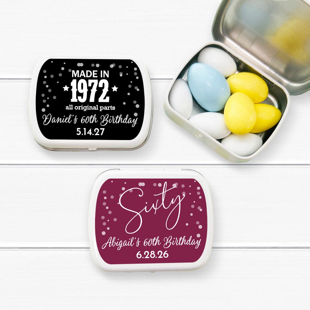 Personalized 60th Birthday Mint Tins - Set of 12 Empty Party Favors - Etsy