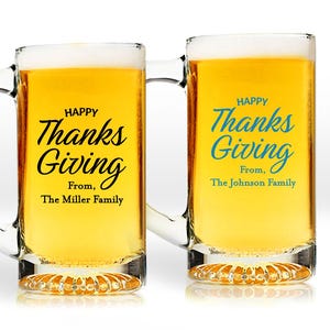 Thanksgiving Favors,  Happy Thanks Giving Personalized Beer Mug Clear Glass Favors, Thanksgiving Beer Mug Glass Favors MAE229 - 18 pieces