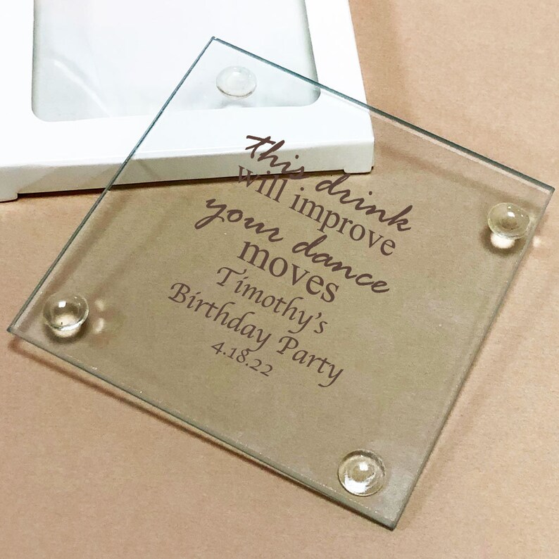 MAE73218ZA 24 pcs This Drink Will Improve Your Dance Moves Clear Square Glass Coaster
