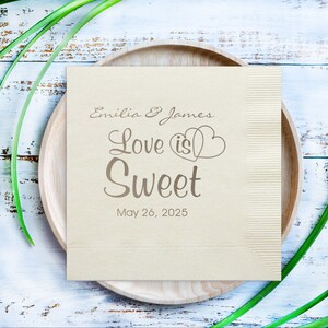 100 pcs  Personalized Napkins - Love is Sweet Napkins - Personalized Wedding Napkins - MAE59M