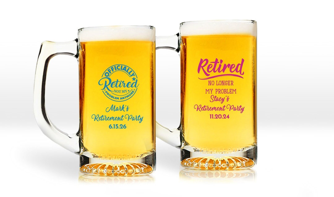 24 Pcs Retirement Personalized Beer Mug Glass Favors - Retirement Beer Handy Mug Glass Favors ...