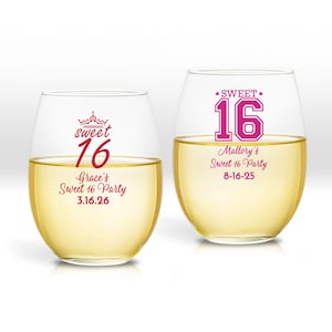 24 pcs  Sweet 16 Personalized Stemless 9 OZ. Wine Glass Favor - MAE66 - Stemless Wine Glass Favors - Sweet Sixteen Party Favors