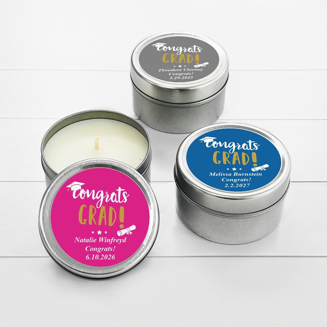 12 Pcs Congrats Grad Personalized Travel Candle Tins Graduation Favors ...