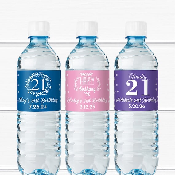 Set of 15 21st Birthday Personalized Water Bottle Labels, Adult