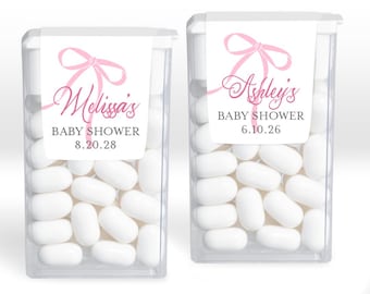 Baby Shower Favors, Set of 12, Pink Bow Baby Shower Personalized Tic Tac Mints, Tic Tac Mints Candy Party Favors MAE242