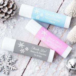 Snowflake Winter Wedding Lip Balm Favors – Personalized, Vanilla (12 pcs)