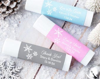 Snowflake Winter Wedding Lip Balm Favors – Personalized, Vanilla (12 pcs)