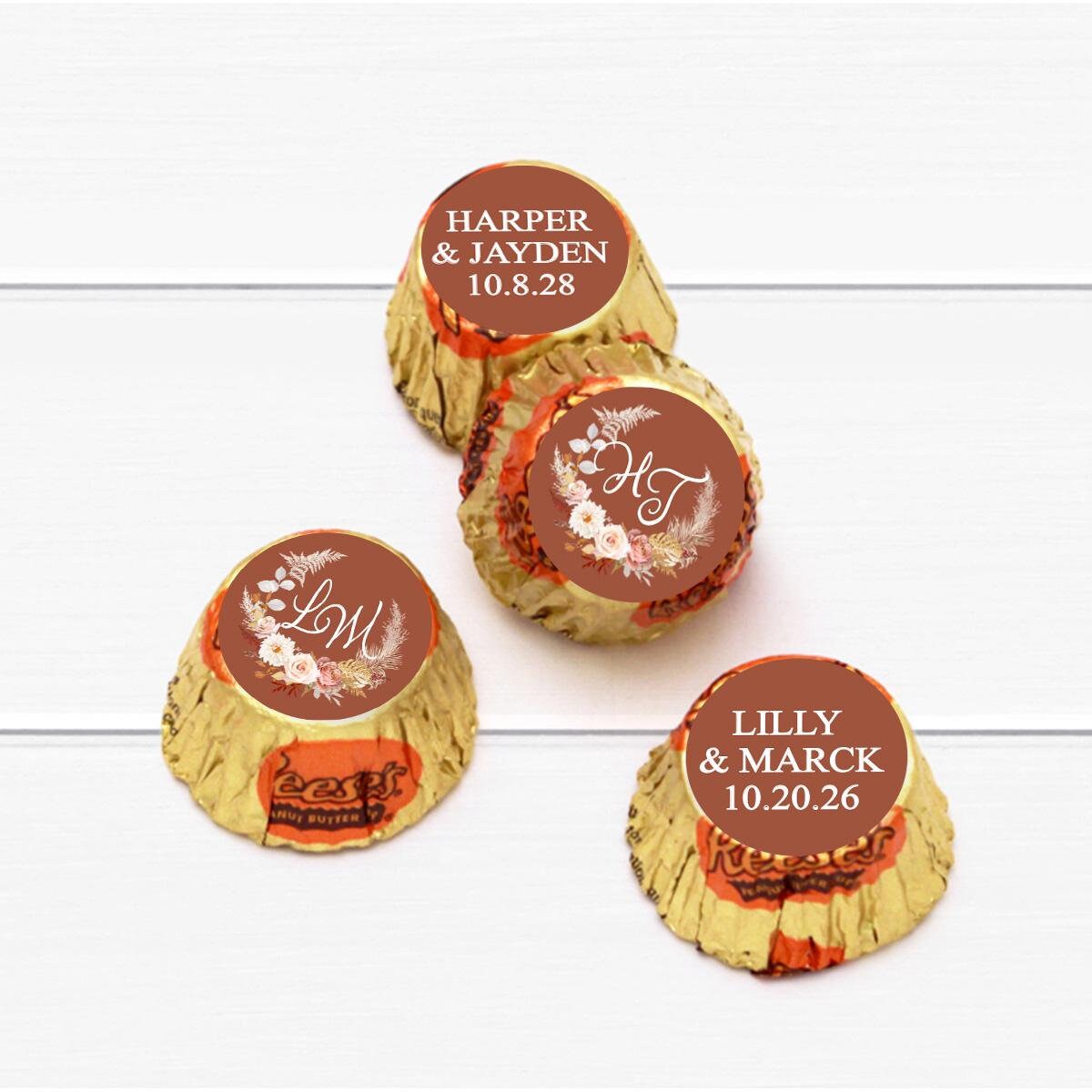 50 pcs Fall Wreath Personalized Reese Chocolate Favors, Personalized Fall Wedding Reese Chocolate With Labels Favors MAE212