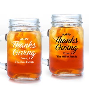 Thanksgiving Favors,   Set of 18, Happy Thanks Giving Personalized Large Mason Jar Mug (16oz), Thanksgiving Party Favors MAE229