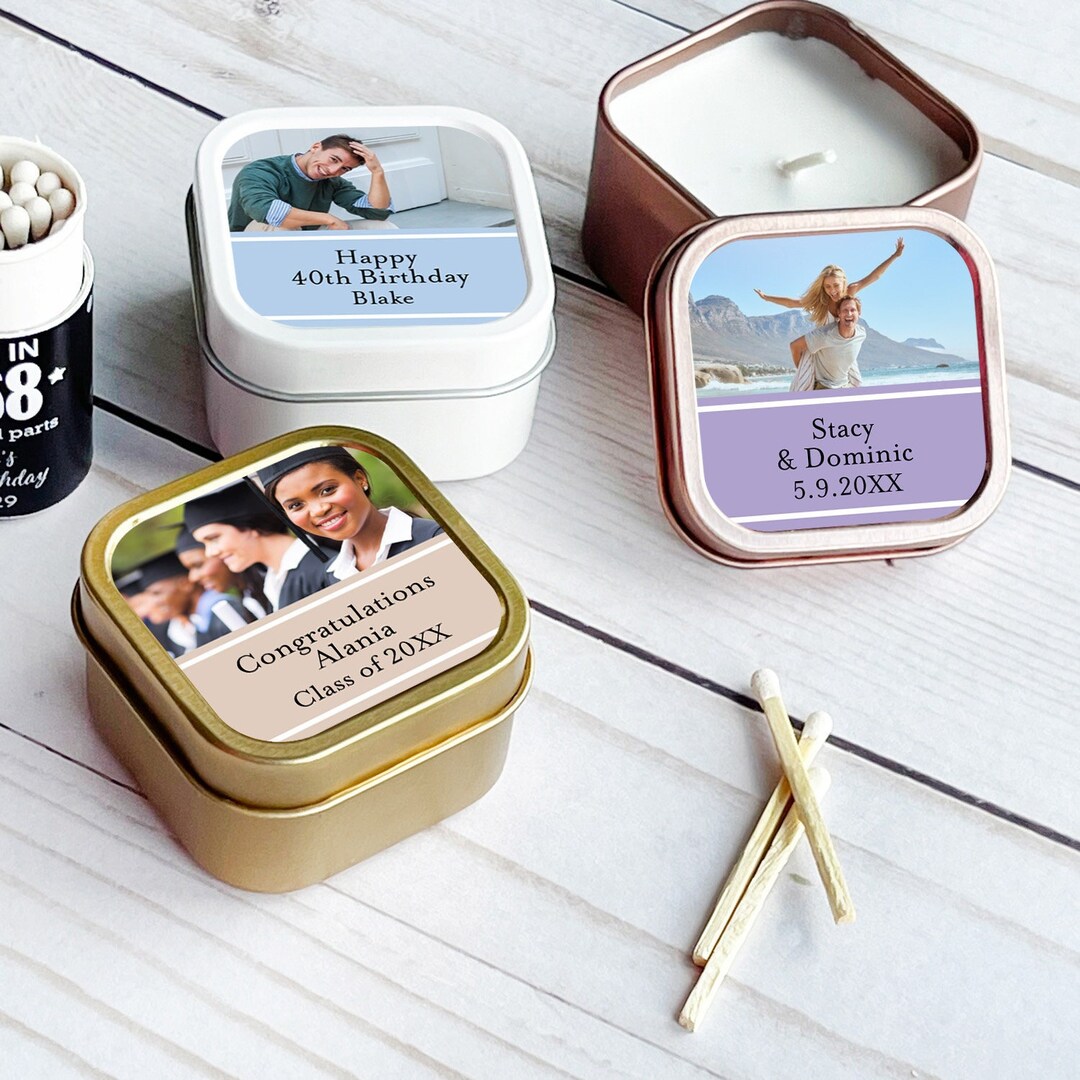 Set of 12 Picture Perfect Wedding Personalized Square Travel Candle ...