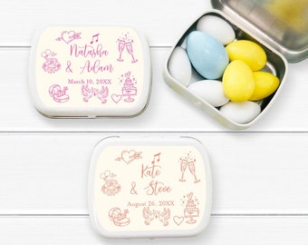 Wedding Favors, 12 pcs Wedding Doodle Drawing Icons Personalized Empty Mint Tin Favors - Wedding Mint Tin Party Favors MAE04