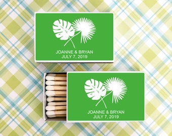 Wedding Beach Matches Set of 50, Palm Leaves Personalized Matches, Beach Wedding Matchbox Favors,  Bridal Shower Favors  MAE83218