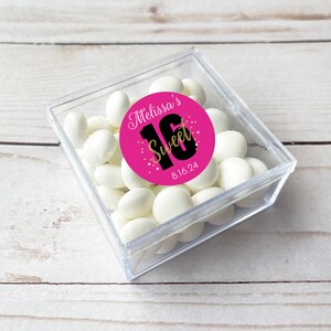 10 pcs Sparkly 16 Birthday Personalized Square Acrylic Box Favors - Sweet 16 Birthday Favors - Clear Plastic Box Party Favors MAE215