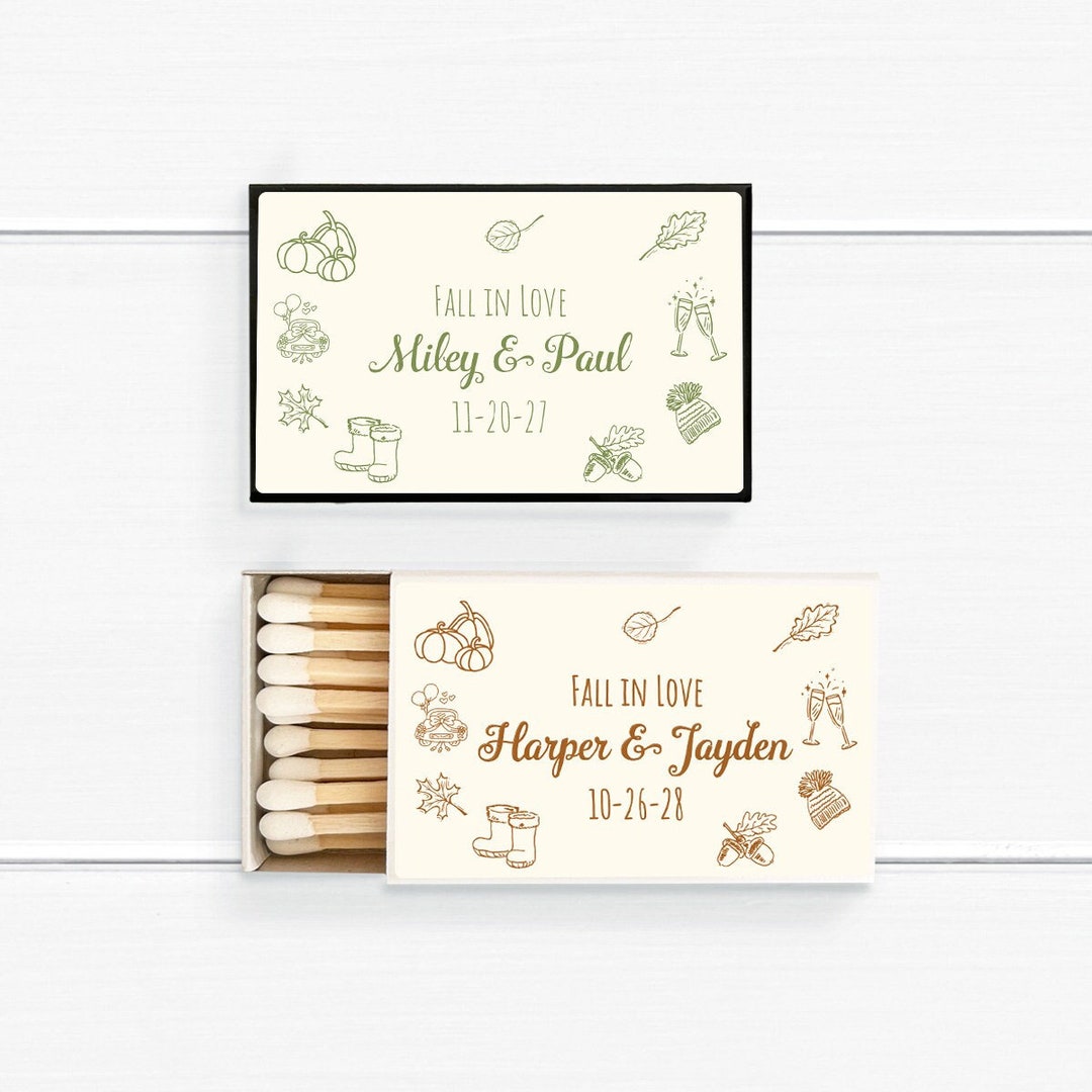 Falling Matches Fall Wedding BULK Matches, Set of 50, Fall Wedding Doodle Icons ...