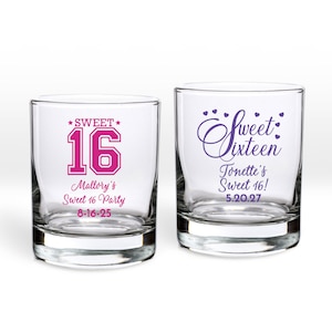24 pcs Sweet 16 Personalized  Votive Shot Glass Party Favors, Sweet 16 Sixteen Party Favors MAE66 Votive Sweet Sixteen Party Favors