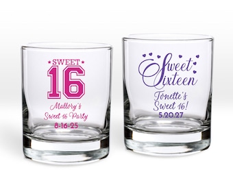 24 pcs Sweet 16 Personalized  Votive Shot Glass Party Favors, Sweet 16 Sixteen Party Favors MAE66 Votive Sweet Sixteen Party Favors