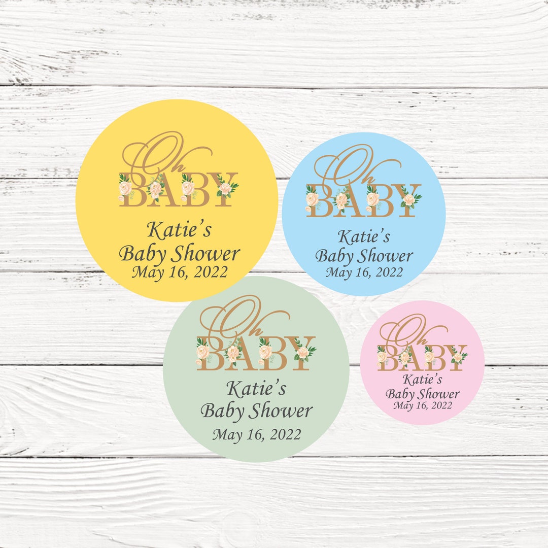 Oh Baby Baby Shower Personalized Round Stickers Favors Baby Shower ...