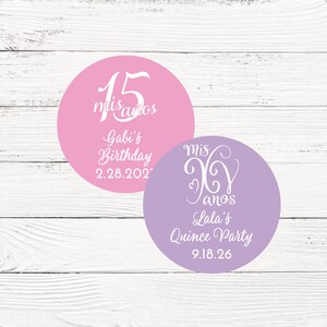 12 pcs  Mis Quince Anos Personalized 2 inches Round Sticker - Birthday Favors - MAE65-N1/BLND/JOSEF/KA-20155NA - Quince Party Favors