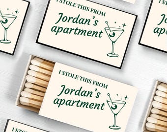 Set of 50 I Stole this From Apartment Personalized Matchboxes, Birthday Party Favors
