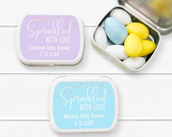 Set of 12 Sprinkled with Love Baby Shower Personalized Empty Mint Tins, Candy Tins Baby Shower Party Favors MAE114