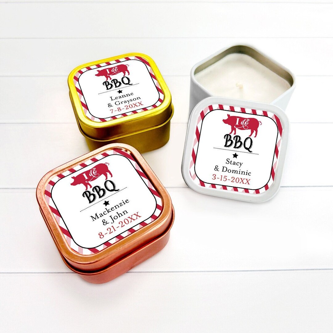 Set of 12, I Do BBQ Wedding Personalized Square Travel Candle Tins, BBQ ...