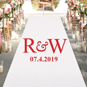 Custom Initial White Personalized Aisle Runner  Personalized Wedding Aisle Runner + Wedding ceremony (MAE-MIC2424U/ENT)