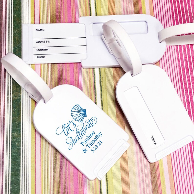 24 pcs MAE23ZJ- Personalized Destination Favors Let/'s Shellabrate Custom Luggage Tag Luggage Tag Favors