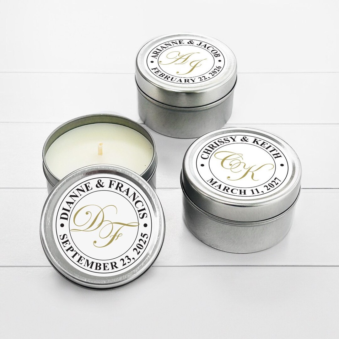 12 Pcs Monogram Wedding Bridal Shower Personalized Travel Candle Tins ...