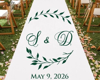 Custom Leaf Wedding Initials Personalized Wedding Aisle Runner -ENTR/MAE311-Z7   - Plain White Runner