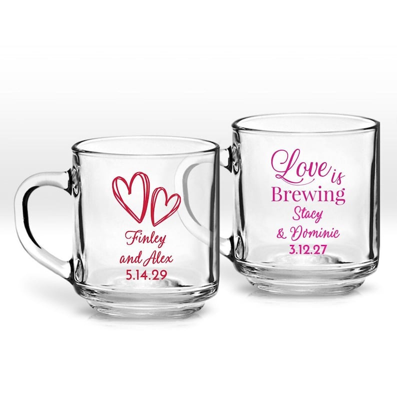 24 pcs Wedding Style Personalized Glass Coffee Mug Favors Coffee Party Favors, MAE68, Wedding Coffee Mug Favor image 1