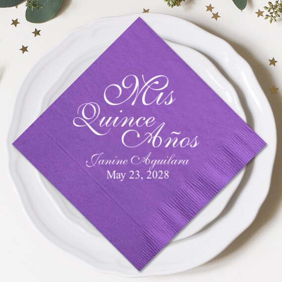100 Pcs Personalized Napkins Mis Quince Anos Quinceañera Etsy