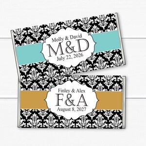 Wedding Party Favors, Set of 12, Damask Initials Personalized Hershey&#39;s Milk Chocolate Bar Favors, Chocolate Bar Party Favors JM319