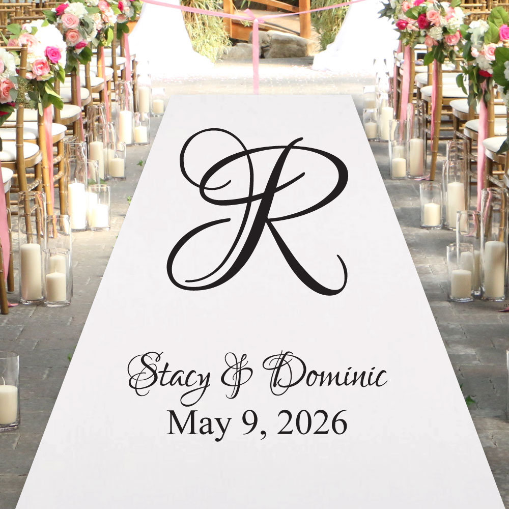 Initial Personalized White Aisle Runner
