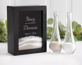 Couples Names 3-Piece Unity Sand Ceremony Shadow Box Set in Black Box with Vase,  Wedding Sand Ceremony