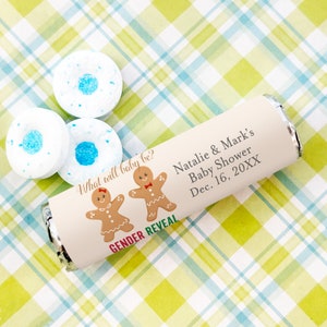 Gender Reveal Gingerbread Favors 12 pcs Baby Shower Personalized Breath Savers Mints Favors Personalized Favors MAE117