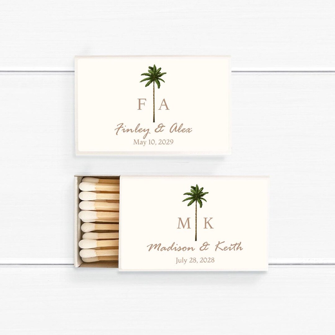 Beach Wedding Favors, Set of 50, Palm Tree Monogram Personalized ...