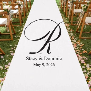 Bride and Groom Names Personalized Initial Aisle Runner - Weddding Aile Runner - ENTR/MAE311-Z12 Plain White Wedding Ceremony Aisle Runner