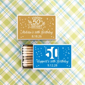 Fiftieth 50th Birthday Bulk 50 pieces Birthday Matches Personalized Favors with Stickers, Birthday Favors MAE211, Birthday Matches Favors