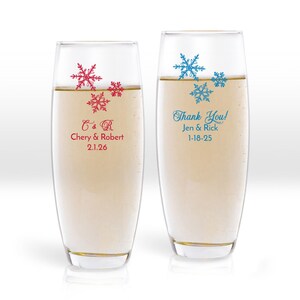 Winter Favors 24 pieces Snowflakes Winter Personalized Stemless Glass Favors, Snowflakes Stemless Champagne Glass Favors MAE214