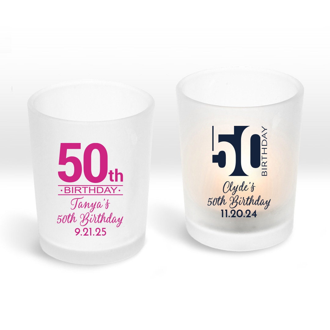 24 Pcs Fiftieth 50th Personalized Votive Candle Holder Favors Votive Candle Party Favors, MAE211