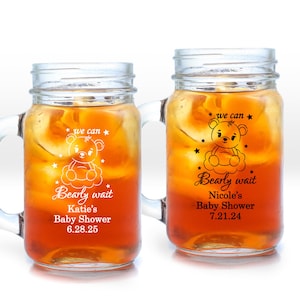 Set of 18 We Can Bearly Wait Personalized Large Mason Jar Mug (16oz), Affordable Baby Shower Party Favors MAE105