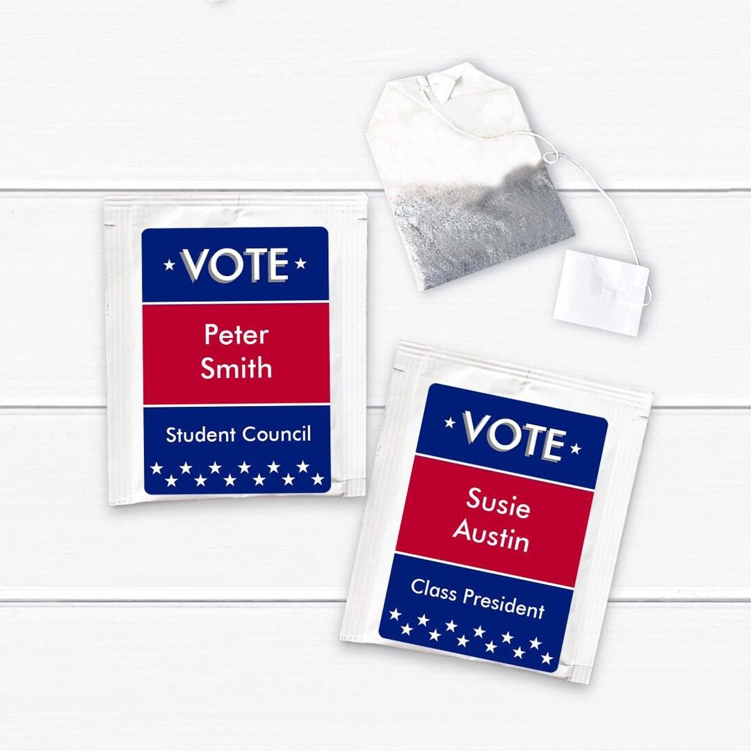 Personalized Election Tea Bag Favors: Vote Campaign Party (set of 30 ...