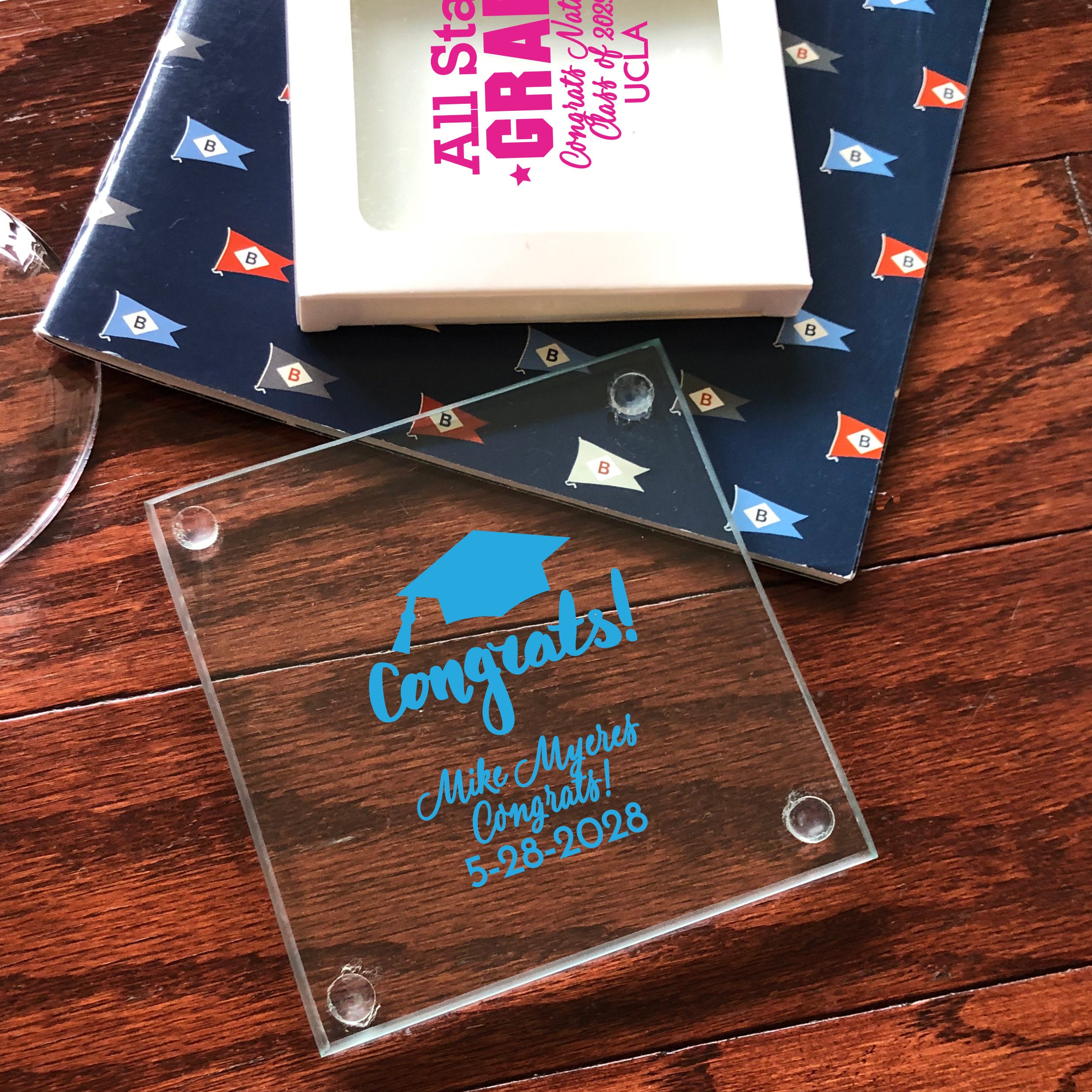 24 Pcs Graduation Glass Personalized Coaster Favors Etsy UK